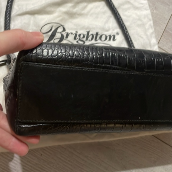 Rare Vintage Brighton “isadora” croc leather Handbag black silver hardware recta - Picture 5 of 9